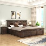 SONA ART & CRAFTS Solid Sheesham Wood Queen Size Bed with Storage | Wooden Queen Size Cot Bed | Double Bed with Box Storage Furniture for Bedroom Living Room Home, Q-03, Walnut (Assembly Included)