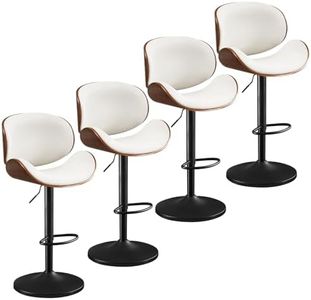 Furniliving Bar Stools Set of 4, Adjustable Height Swivel Bentwood Barstools, Upholstered Bar Chairs with Footrest, Ergonomic Modern Bar Stools for Dining Room, Kitchen, Bar, White, PU