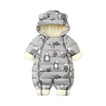 Infant Newborn Baby Boys Girls Cute Cartoon Animals Ear Hooded Snow Wear Jumpsuit Outwear Snowsuit Warm Romper Coat Baby Snow Suits 9-12 Months Snow Bibs Kids Size 8 Toddler Snow (Grey #1, 6-9 Months)