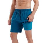 MILANKERR 5.5 inch 7 inch Mens Swim Trunks with Compression Liner,Mens Bathing Suit Quick Dry Stretch Swimming Trunks for Men, 5008_peacock Blue, M