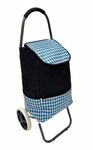 Inditradition Shopping Trolley Bag | Grocery Shopping Foldable Cart with Wheels, 100x35 CM (40 Liter) Bag Size (Black with Blue Checks Prints)