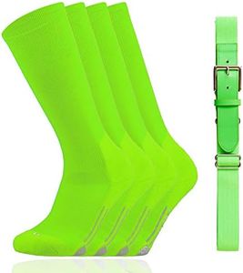 Youper Youth Baseball/Softball Belt & Socks Combo Set (2 Pairs of Socks & 1 Belt), Neon Green, Small