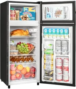 Double Door Refrigerator with Freezer, 4.5 Cu.Ft, Small Fridge with Freezer, 7 Settings Temperature Adjustable, Mini Refrigerator for Apartment Bedroom Dorm and Office (4.5 Cu.Ft, Black)