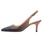 JOY IN LOVE Kitten Heels for Women Slingback Pumps Sandals Pointy Toe Pumps, Nude Black Patent, 7