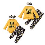 Borlai Big Little Sister Matching Floral Outfits Romper Shirt Top Daisy Printed Pants Headband Clothes Set