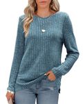 Odosalii Tunic Tops for Women UK, Sweatshirts for Women UK, Women's Jumpers, Plus Size Tops for Women, Fall Casual Long Sleeve Basic Knit Sweater Blue