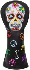 Montela Golf Club Head Covers,Colorful Skeleton Golf Driver Covers Fairway Wood Head Cover Hybrid Headcover Leather 3 Wood Headcovers Golf Head Covers for Scotty Cameron Taylormade Titleist Odyssey