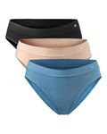 DANISH ENDURANCE 3 Pack Women's Seamless Bamboo Bikini Panties, Soft, Comfortable Stretch Briefs, Multicolor (1 x Black, 1 x Nude Beige, 1 x Blue), X-Small/Small