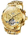 OLEVS Men Gold Analogue Watch Automatic Skeleton 5 Hands Mechanical Classic Luxury Calendar Stainless Steel Waterproof Wrist Watch For Men