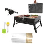 2024 upgrade Charcoal Barbecue Grill with 12 skewers, 2 spatula, 1 blower, Outdoor bbq grill tools for Camping Hiking Picnics Traveling - Stellar Black