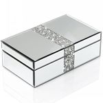 QMDECOR Luxury Middle Silver Bling Crushed Diamond Glass Mirrored Jewelry Box Women Jewelry Organizer Storage Box For Gift