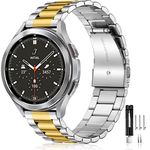 Mastten Compatible with Samsung Galaxy Watch 4/Watch 5/Watch 6/Watch 7 Strap 44mm 40mm-Galaxy Watch 5 Strap Pro/Galaxy Watch 4/6 Classic, 20mm Stainless Steel Metal Bnad for Men Women, Gold/Silver