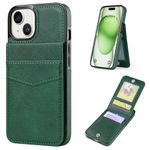 DOMAVER for iPhone 15 Wallet Case 6.1 Inch with Card Holder Slots PU Leather Kickstand Magnetic Lock Durable Lightweight Shockproof Full Body Protective Cover for iPhone 15 - Dark Green(Matte)