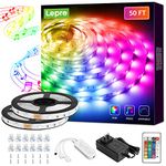 Lepro LED Strip Lights, 50ft Music Sync RGB LED Lights Strip with Remote, Color Changing Light Strip for Bedroom, Living Room, Kitchen and More, 24.6ft*2