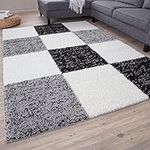 THE RUGS Area Rug – Modern Luxury Shaggy Rug, Multicolour Pattern Carpet, Ultra Soft for Bedroom, Living Room, Kids Room, (80x150 cm, Grey)