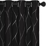 Deconovo Blackout Curtains 2 Panels for Living Room, Wave Foil Print Pattern Room Darkening Curtains, Thermal Insulated Window Curtains for Bedroom, 52W x 63L Inch, Set of 2 Panels, Black