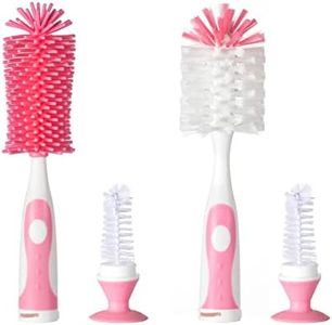 CHEMIMOSO Multifunctional Cleaning Brush, Baby Bottle Brush, Bottle Brush Cleaner (Rotate The Suction Cup to Obtain The Small Bristle Brushes) Set Z, Pink, Silicone and Nylon Brush