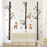 decalmile Large Birch Tree and Forest Animal Wall Decals Owl Squirrel Deer Wall Stickers Baby Nursery Kids Bedroom Living Room Wall Decor (H: 69 Inches)