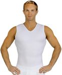 Insta Slim Mens Compression Sleeveless V Neck Muscle Shirt- Slimming Body Shaper Undershirt, White, Large