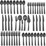 LIANYU 45-Piece Matte Black Silverware Set with Serving Utensils, Stainless Steel Flatware Cutlery Set for 8, Square Tableware Eating Utensils Set for Wedding Home, Stain Finish, Dishwasher Safe