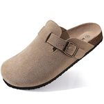 KIDMI Women's Suede Clogs Leather Mules Cork Footbed Sandals Potato Shoes with Arch Support, Taupe 39 (Size 7.5-8)