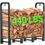 AMAGABELI GARDEN & HOME 4ft Firewood Rack Outdoor Heavy Duty Fire Wood Racks Outdoor for Firewood Log Holder Wrought Iron Firewood Log Racks Stand Wood Pile Lumber Storage Stacking Black