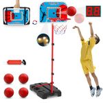 HYES Kids Basketball Hoop Indoor with Scoreboard & LED, Toddler Basketball Hoop Outdoor, with Package Design/Adjustable Height/4 Balls, Portable Basketball Goal Court Toys Gifts for Boys Girls