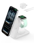 Belkin MagSafe Charger Compatible, 3-in-1 Qi2 Wireless Charging Station 25W, Convertible Wireless Charger for iPhone 17, Apple Watch, AirPods, Portable Phone Stand for Travel w/ 45W Adapter - White