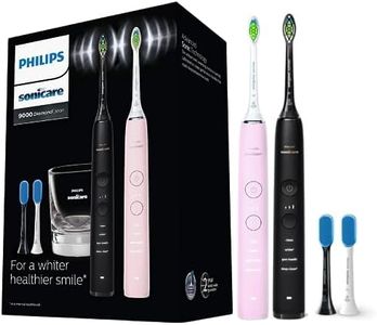 Philips Sonicare DiamondClean 9000 Black + DiamondClean9000 Pink Electric Toothbrush Bundle Pack, 4 Modes and 3 Intensities, Built-in Pressure Sensor, 1x Glass Charger HX9914/59