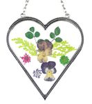 Banberry Designs Heart Shaped Suncatcher with Real Pressed Flowers in Glass and Silver Metal - Gift for a Loved One Wife Girlfriend Fiance Valentine's Day Housewarming Gift