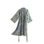 Purefair 100% Cotton Gauze Ginkgo Leaf Kimono Robe, Long Knit Loose Bathrobe Nightgown Ladies Loungewear Sleepwear for Women, Green Blue, X-Large