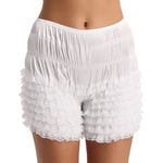 dPois Women's Lace Ruffle Frilly Knickers Panties Underwear Boy Shorts Leggins Dance Bloomers White Lace Large