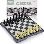 BOLDSTUFF Pocket Size Mini 8" Inch Travel Chess Set with Folding Chessboard Game Practice and Play Educational Toys for Kids and Adults | Charming Black & Ivory Color |