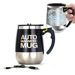 DaaSiGwaa Rechargeable Self Stirring Mug - Magnetic Electric Auto Mixing Stainless Steel Cup for Office/Kitchen/Travel/Home Coffee/Tea/Hot Chocolate/Milk-400 ml/13.5 oz(Black)