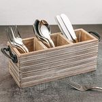 UHUD CRAFTS Wooden Cutlery Holder/Spoon Stand For Dining Table And Utensils Holder For Kitchen With 3 Sections, White