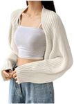 GORGLITTER Women's Long Sleeve Bolero Shrug Crop Cardigan Open Front Knit Solid Cardigan Sweater Solid White Medium