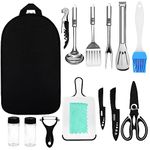 Portable Camping Cooking Utensils Set - 15Pcs Stainless Steel Outdoor Camping Kitchen Utensils Organizer Kit for Travel, Picnics, RVs, BBQs, Hiking