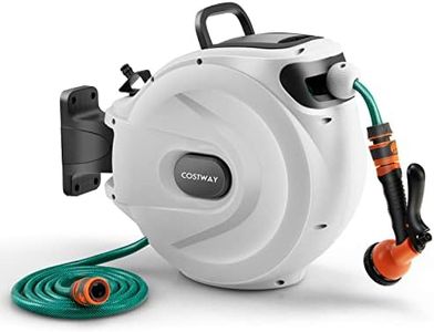 COSTWAY Retractable Hose Reel, 8 in 1 Nozzle Wall Mounted Garden Hose with 15+1M/20+2M/30+2M Pipe, Hose Locking Mechanism, 180°Swivel & Auto Rewind Design (with 8 in 1 Nozzle, 20+2M Pipe, 40x20x37cm)