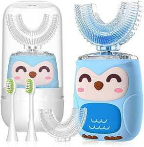 PVOGRT Kids Electric U Shaped Toothbrush Kids Sonic Toothbrush with 4 Soft Brush Head Automatic Rechargeable 6 Cleaning Modes 360 Degree Cleaning-(Age2-7 Blue)