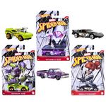 Hot Wheels Character Cars Marvel Spiderman 1:64 Scale Diecast Model Vehicles - Spider Girl Circle Tracker, Green Goblin Camaro Z28, & Ghost Spider 67 Chevy - Pack of 3