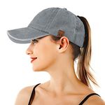 Ponytail Baseball Caps for Women - Washed High Pony Caps, Solid Color Cotton Adjustable Trucker Dad Cap Classic Vintage Denim Baseball Hats High Bun Pony Sun Caps for Women Ladies Outdoor (Grey)