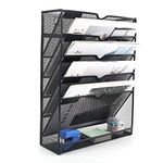 EasyPAG Desk File Organizer Mesh 5-Tier,Hanging Wall Mount File Holder,Desktop Vertical Mail Paper Folder Holder Stand Rack with Bottom Tray for Office Home ,Black