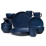 HOMD 16-Pieces Stoneware Dinnerware Set, Dinner Set, Kitchen Dinnerware Ceramic Crockery Set, Dinner Service Set for 4, Include Dinner Plate, Dessert Plate, Cereal Bowl and Mug (Navy Blue)