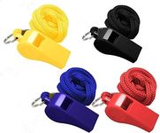 Whistle Plastic, 8 Pieces Whistles Referee Trainer Children Loud Whistle with Black Lanyard 45 cm for Physical Lessons Basketball Football 4.7 x 2.2 Blue Red Yellow Black