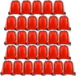 PLULON 30 Pcs Red Drawstring Bags Bulk String Bags Drawstring Backpack Cinch Sack Backpack Bags for Yoga Traveling Outdoor Party