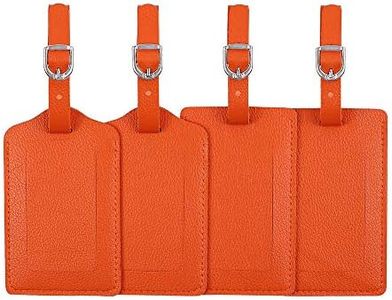 Leather Luggage Tags 4 Pack Bag Suitcase Labels, Orange, 4 Pack