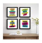 SAF Synthetic Set Of 4 Work Hard Dream Big Motivational Uv Coated Home Decorative Gift Item Framed Alphabets Painting 19 Inch X 19 Inch Saf_Set4_26, Multicolour, Standard