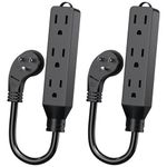 12 inch Short Extension Cord Power Strip, HICITY 3 Outlet Flat Head Outlet Plug, 1 Feet SJT 16 AWG Flexible Power Cord Splitter, 13 Amp, 125V, 1625 Watts, Black - 2 Pack