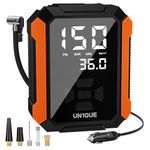 UN1QUE Cordless Tyre Inflator for Car, 150PSI Car Air Pump, 2X Faster Inflation with Accurate Pressure LCD Display, 4400mAh Portable Air Pump for Cars Motorcycles, Bikes Automotive