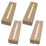 4Pcs Rectangular LED Lights Display Base, Warm Color Wooden Lighted Base Stand for Acrylic Plate Crystal Glass Plate Resin Art